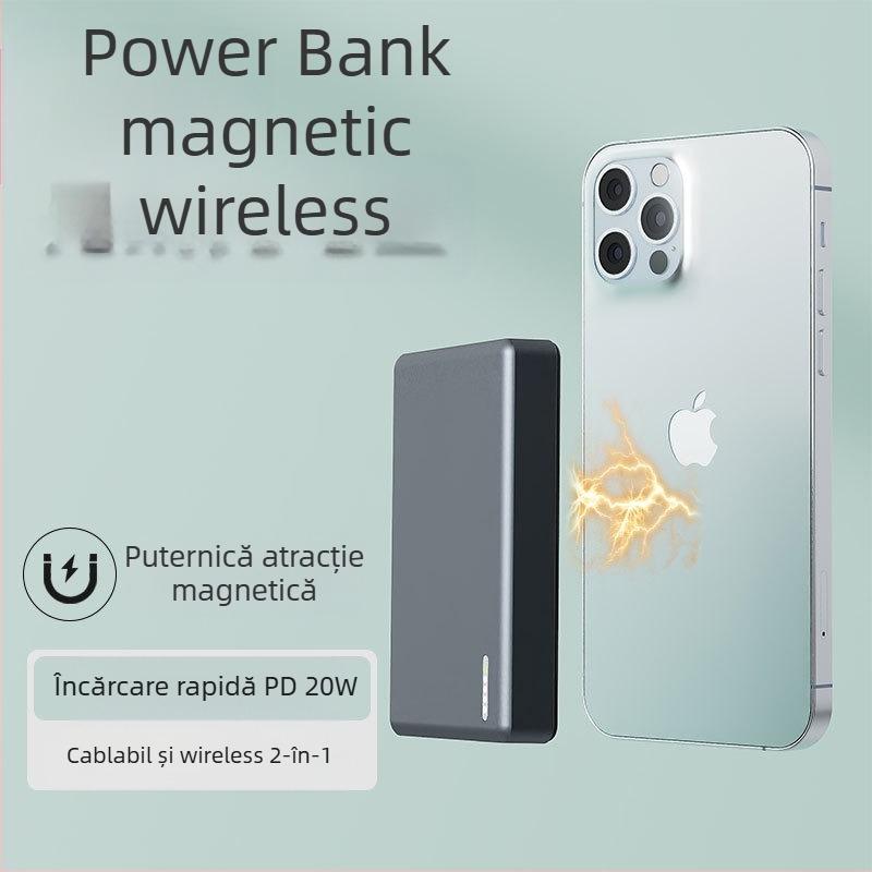 Baterie externă magnetică, fără fir, PD3.0 20W, 10000mAh, Carcasă din aliaj, Model MH805