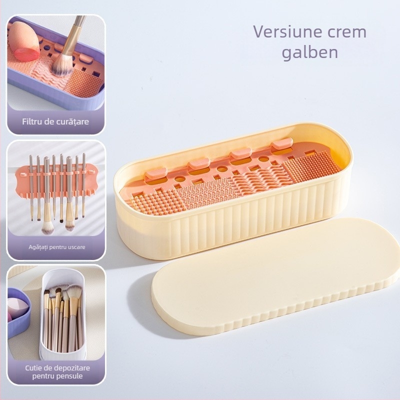 FLD Cutie de Curățare pentru Pensule de Machiaj din Silicon – Model Rotund sau Dreptunghiular, Origine Yiwu, Spălarea Pensulelor, Depozitare și Uscare Pudră, Durată de viață 5 ani