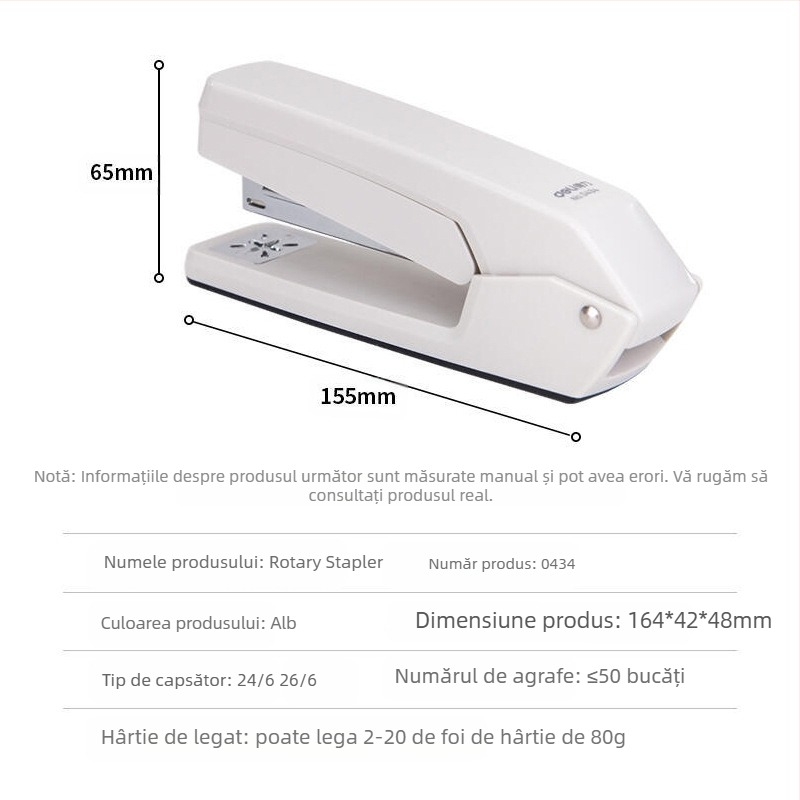 Deli 0434 Capsator rotativ pentru elevi, construcție îmbunătățită, No.12 standard, rechizite de birou multifuncționale