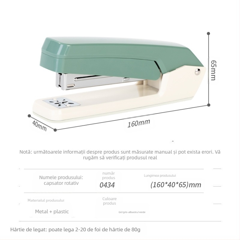 Deli 0434 Capsator rotativ pentru elevi, construcție îmbunătățită, No.12 standard, rechizite de birou multifuncționale