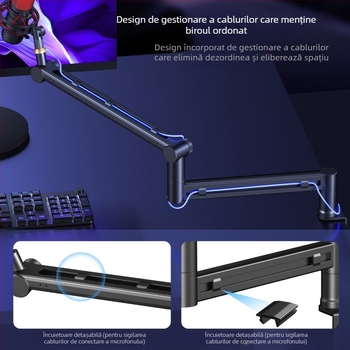 RODD AK-58 suport microfon pentru birou, reglabil, gestionare cabluri, compatibil cu telefonul și calculatorul pentru streaming live și înregistrare