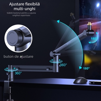 RODD AK-58 suport microfon pentru birou, reglabil, gestionare cabluri, compatibil cu telefonul și calculatorul pentru streaming live și înregistrare