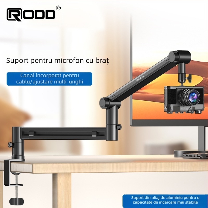 RODD AK-58 suport microfon pentru birou, reglabil, gestionare cabluri, compatibil cu telefonul și calculatorul pentru streaming live și înregistrare