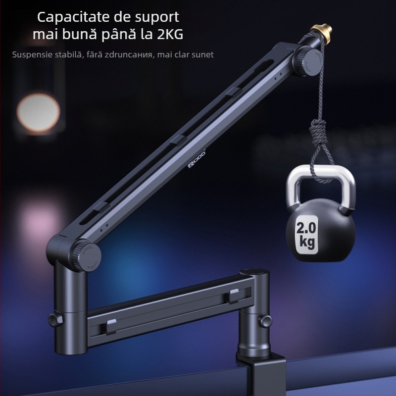 RODD AK-58 suport microfon pentru birou, reglabil, gestionare cabluri, compatibil cu telefonul și calculatorul pentru streaming live și înregistrare