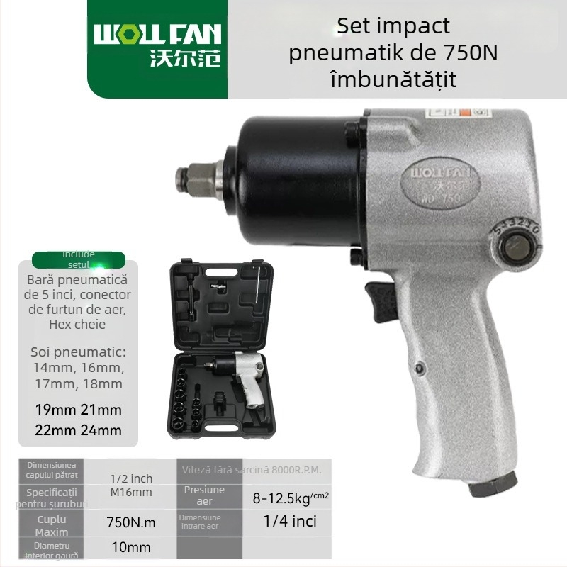 Cheie pneumatică industrială de 1/2 inch cu set de socluri, cu cuplu mare