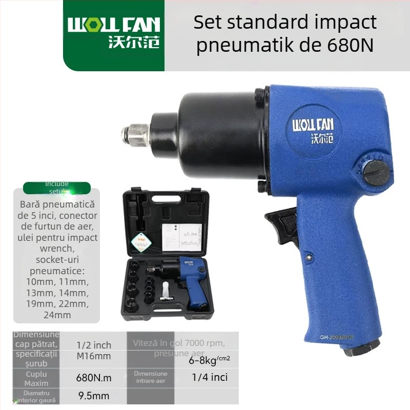 Cheie pneumatică industrială de 1/2 inch cu set de socluri, cu cuplu mare