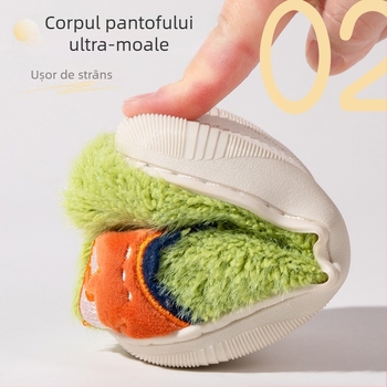 Papuci de iarnă din bumbac pentru copii, cu dinozauri, talpă anti-derapare TPR, groși, ușor de purtat, pentru vârste 1–6 ani