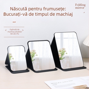 Oglindă de machiaj de birou cu ramă din plastic, pliabilă și portabilă, pentru dormitor sau baie