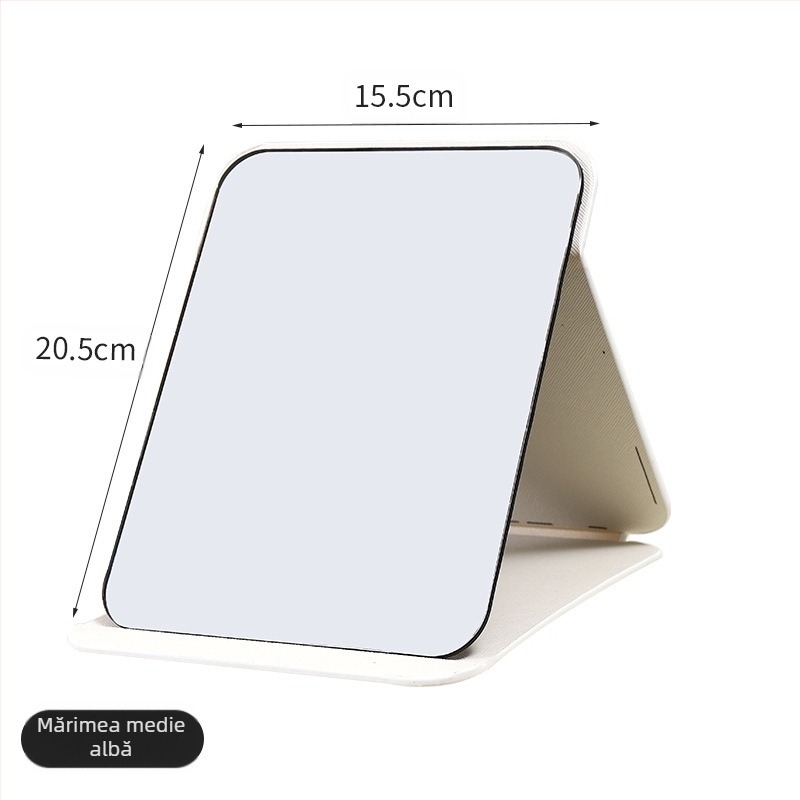 Oglindă de machiaj de birou cu ramă din plastic, pliabilă și portabilă, pentru dormitor sau baie