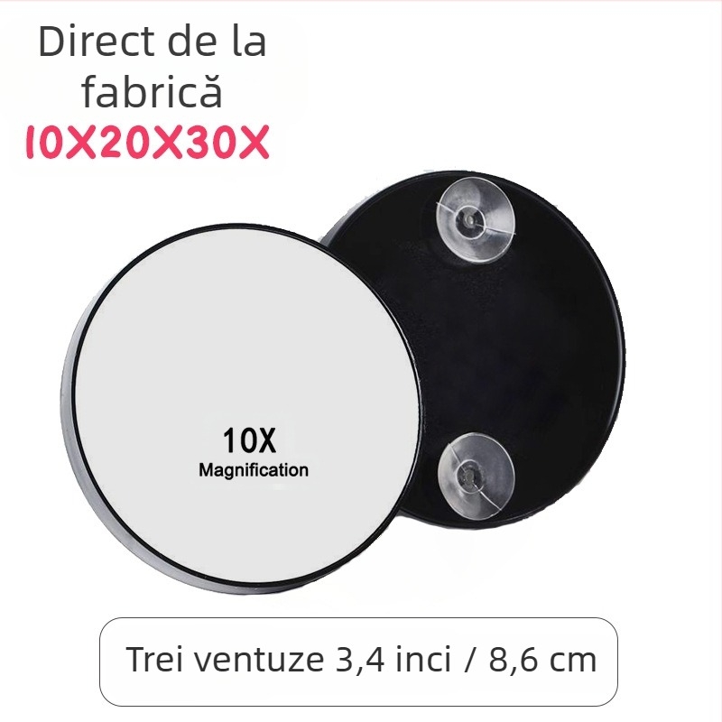 Oglindă cosmetică portabilă cu mărire 10x, 20x și 30x, cu ventuză