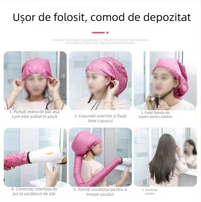 Căciulă de uscat păr cu bandă pentru uz casnic — uscare cu aer cald pentru îngrijire, coafare și tratament, potrivit pentru păr permanentizat și vopsit