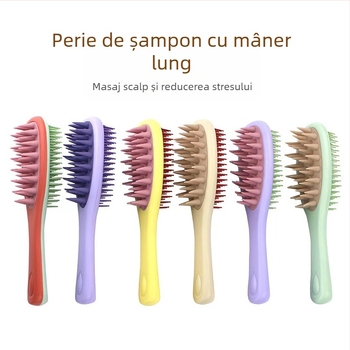 Pieptene pentru șampon cu mâner lung, dinți cu două fețe pentru masajul scalpului