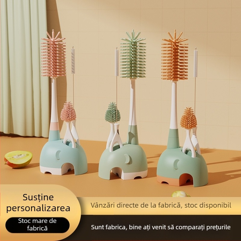 Perie siliconică pentru biberon cu bază – instrument de curățare pentru tetină și pai