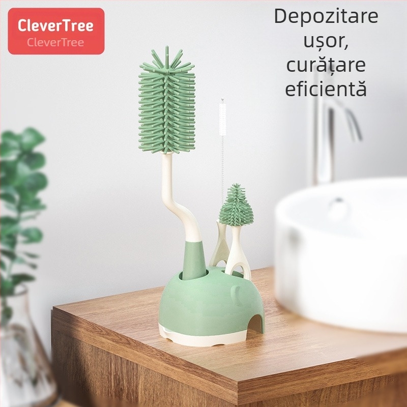 Perie siliconică pentru biberon cu bază – instrument de curățare pentru tetină și pai