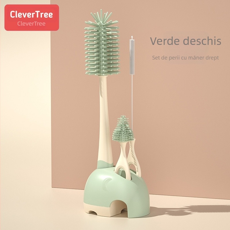 Perie siliconică pentru biberon cu bază – instrument de curățare pentru tetină și pai