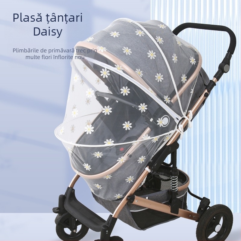Plasă de țânțari pentru căruciorul bebelușului, pliabilă, acoperire completă, anti-țânțari, cadru din plastic