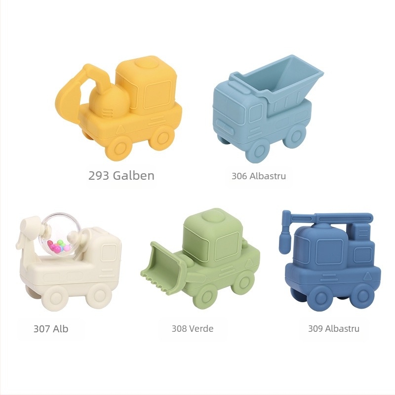 Jucărie de baie din silicon – vehicul de inginerie cu stropire apă, mașinuță plutitoare, activitate interactivă pentru copii 0–2 ani
