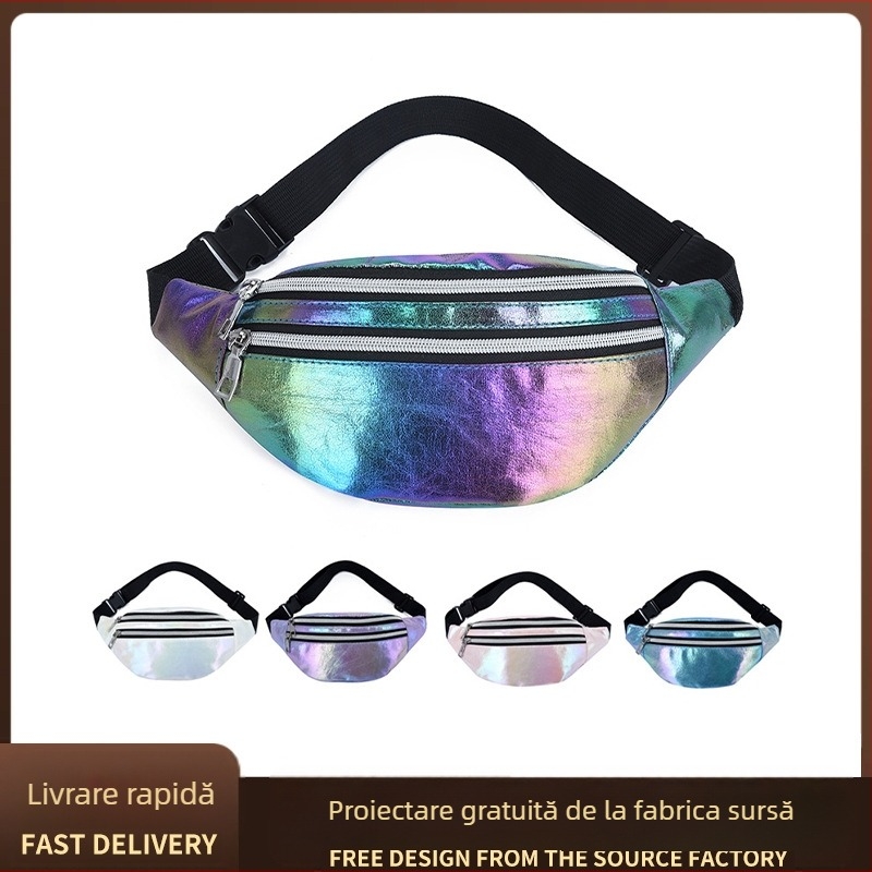 Geantă de talie pentru femei din material Oxford, efect laser, închidere cu fermoar, căptușeală poliester, buzunar secret interior cu fermoar, potrivită pentru utilizare zilnică, primăvara 2024