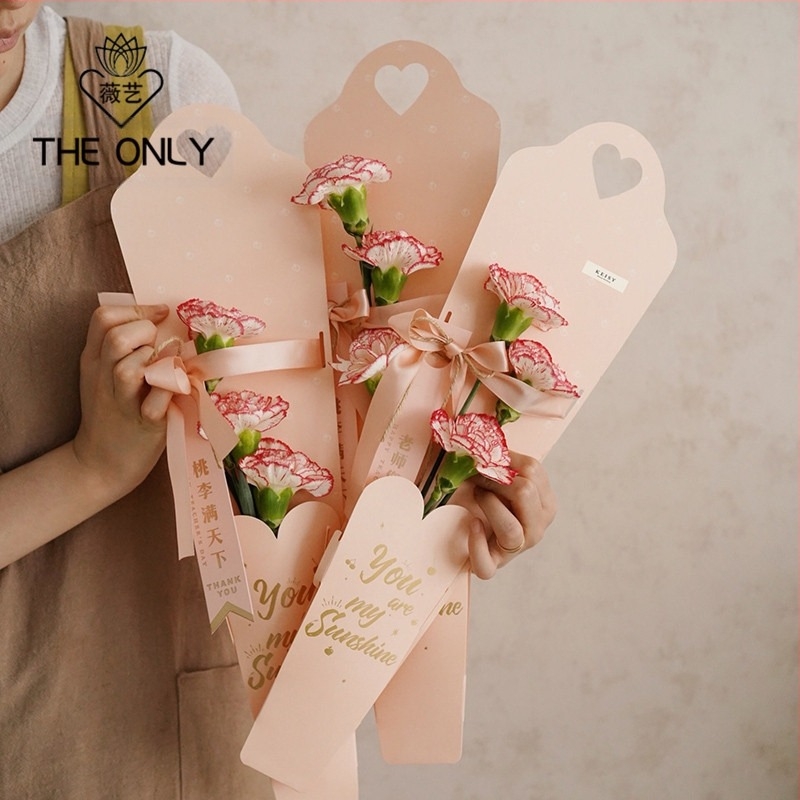 Wei Yi Cutie din hârtie Kraft, finisaj bronzat auriu, pentru aranjament cu un singur buchet – cutie portabilă pentru flori