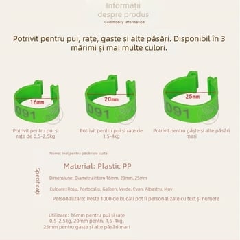 Inel de marcare avicol pentru găini, rațe și gâște, cu cataramă deschisă – Xin Baijia