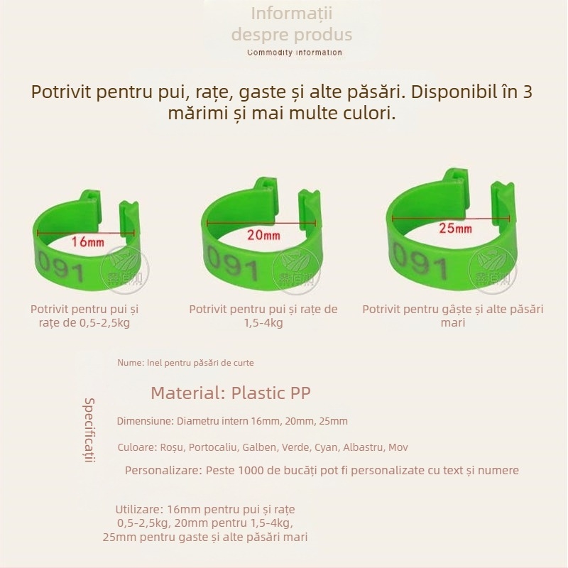 Inel de marcare avicol pentru găini, rațe și gâște, cu cataramă deschisă – Xin Baijia