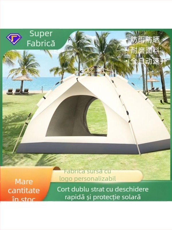 Cort de camping cu deschidere rapidă automată pentru 3-4 persoane, camping la plajă, cort pliabil cu dublu strat