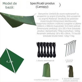 Covoraș de camping din poliester – suprafață argintie, impermeabil 1500+, ușor, greutate 300–850 g