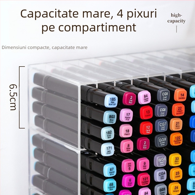 Raft de depozitare pentru markere pentru birou, transparent, capacitate mare, compartimente multiple