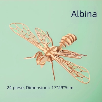 Puzzle 3D din lemn pentru copii, temă insecte — kit DIY, jucărie educațională pentru 4–6 ani, personalizabil