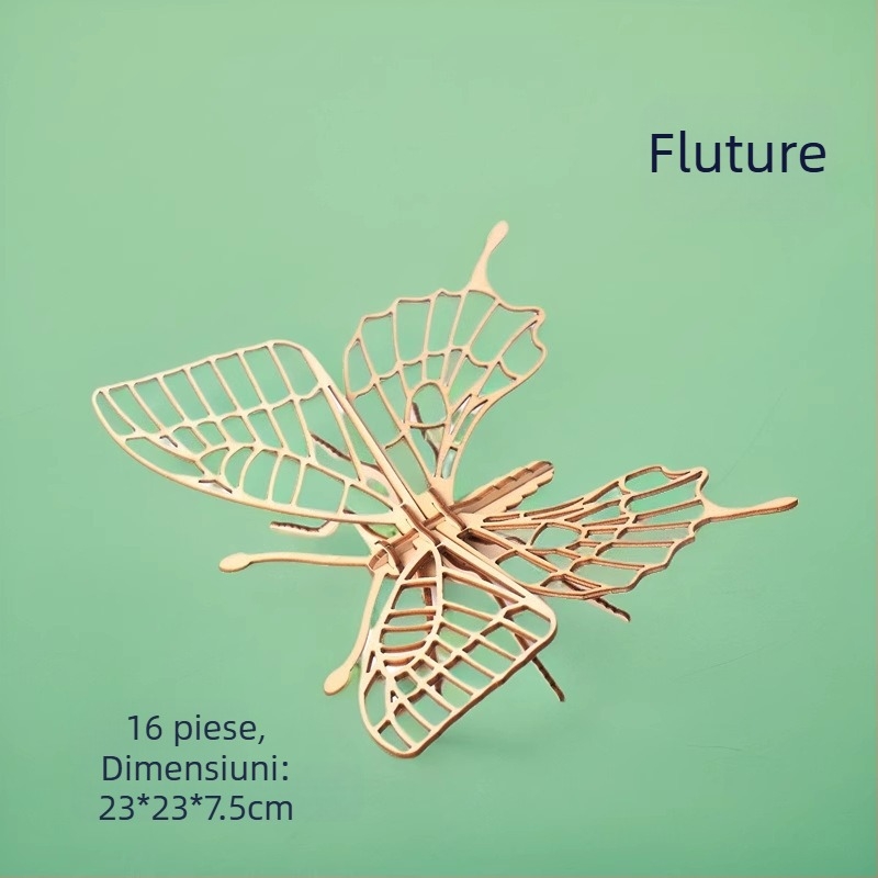 Puzzle 3D din lemn pentru copii, temă insecte — kit DIY, jucărie educațională pentru 4–6 ani, personalizabil