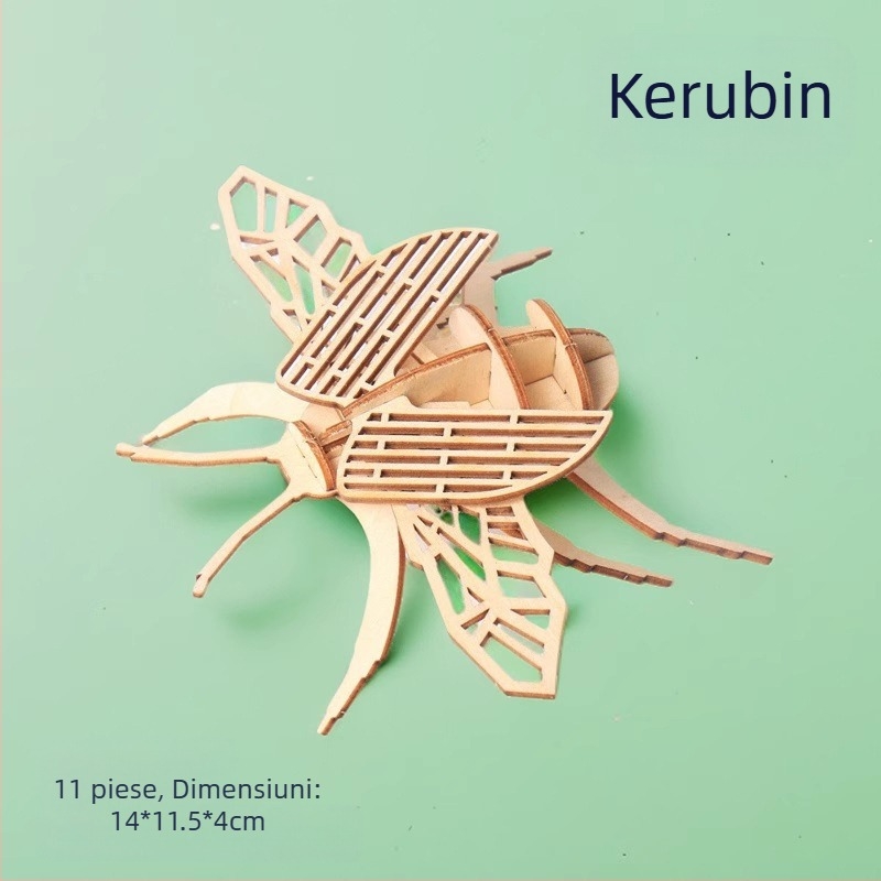 Puzzle 3D din lemn pentru copii, temă insecte — kit DIY, jucărie educațională pentru 4–6 ani, personalizabil