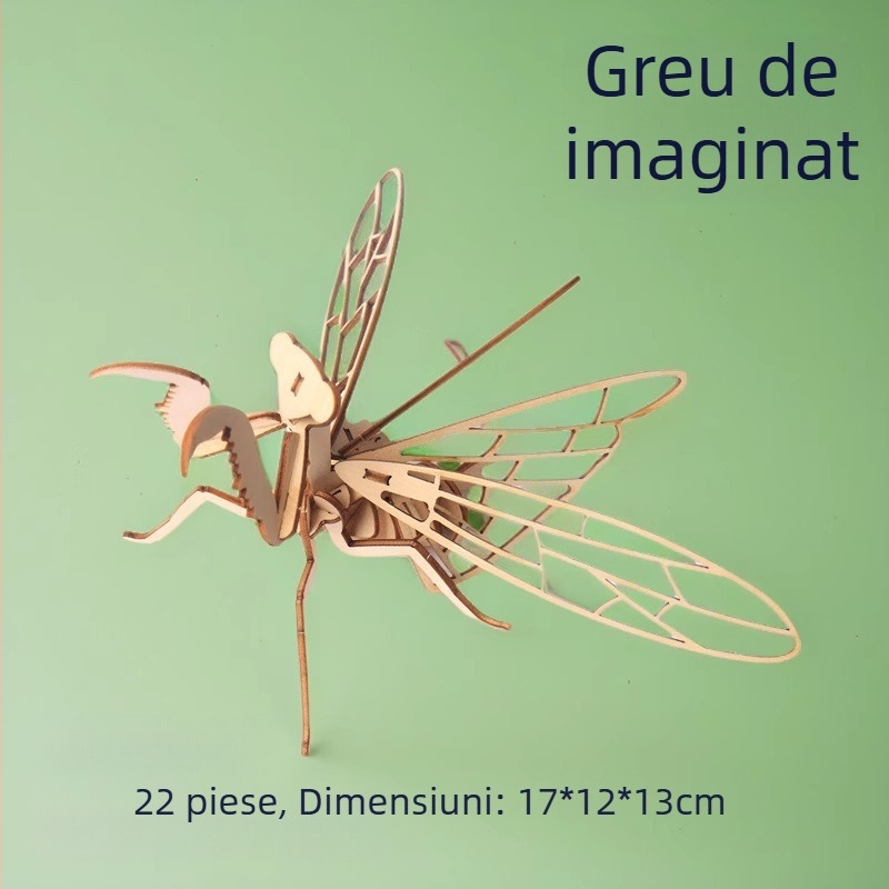 Puzzle 3D din lemn pentru copii, temă insecte — kit DIY, jucărie educațională pentru 4–6 ani, personalizabil