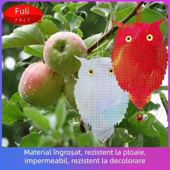 Bufniță repelentă pentru păsări, laser cu reflexie dublă, model bufniță cu laser dublu, material PET+film laser, pentru grădini și balcoane