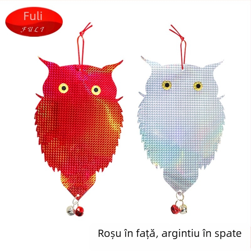 Bufniță repelentă pentru păsări, laser cu reflexie dublă, model bufniță cu laser dublu, material PET+film laser, pentru grădini și balcoane