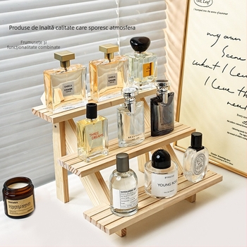 Raft de afișaj pentru parfumuri, lemn masiv, organizator de birou în trepte, stil modern minimalist, asamblare necesară, model 1
