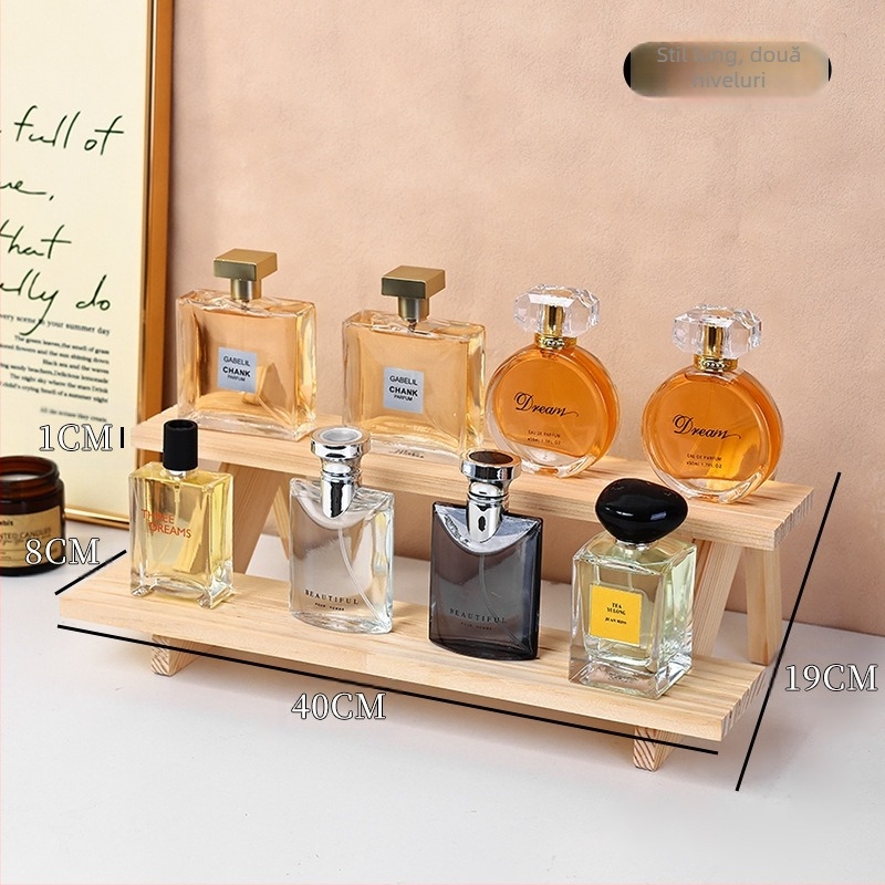 Raft de afișaj pentru parfumuri, lemn masiv, organizator de birou în trepte, stil modern minimalist, asamblare necesară, model 1