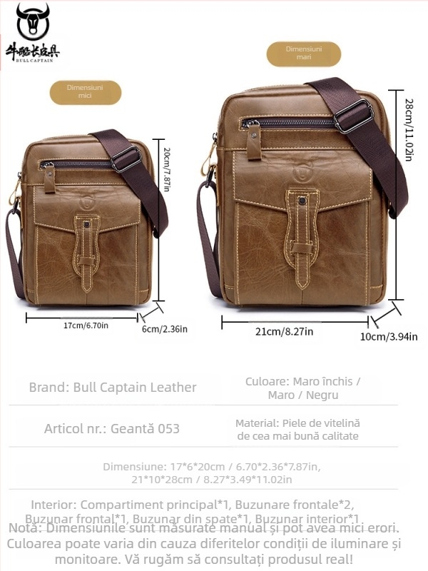 Geantă de umăr pentru bărbați Cow Captain Leather – Piele superioară de vită, căptușeală poliester, compartimente interioare, anti-furt, capacitate mare, primăvara 2023