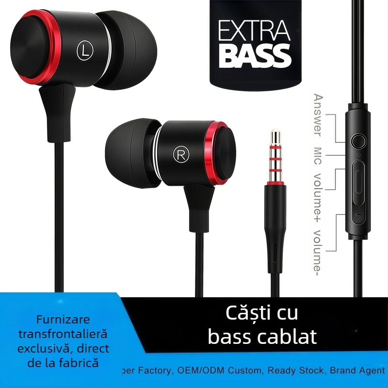 Căști cu fir, tip in-ear, pentru gaming, cu driver dinamic, bas puternic, control în linie, cablu de 1,2 m, mufă 3,5 mm, modelul E3, compatibile cu Android