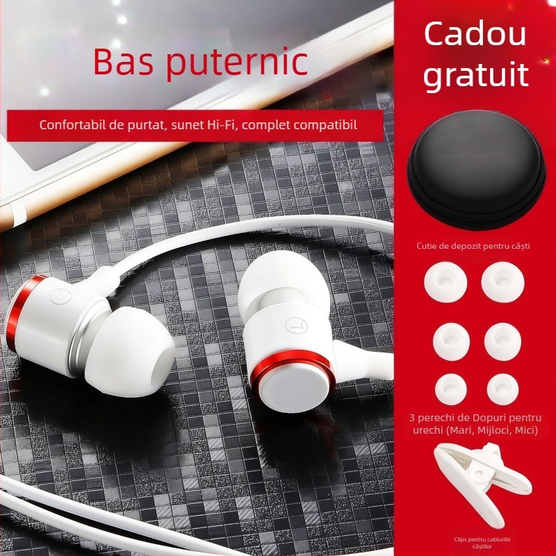 Căști cu fir, tip in-ear, pentru gaming, cu driver dinamic, bas puternic, control în linie, cablu de 1,2 m, mufă 3,5 mm, modelul E3, compatibile cu Android