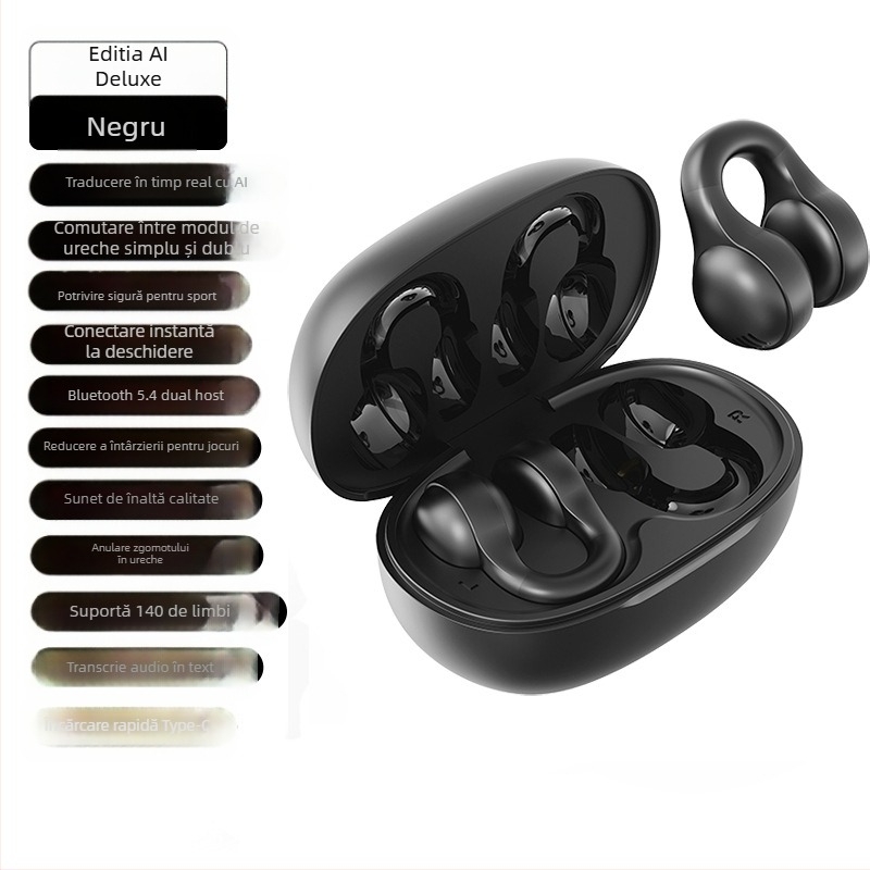 Căști Bluetooth cu conducție aeriană, design clip-in, zgomot redus, Bluetooth 5.4, IPX4, rază 10 m