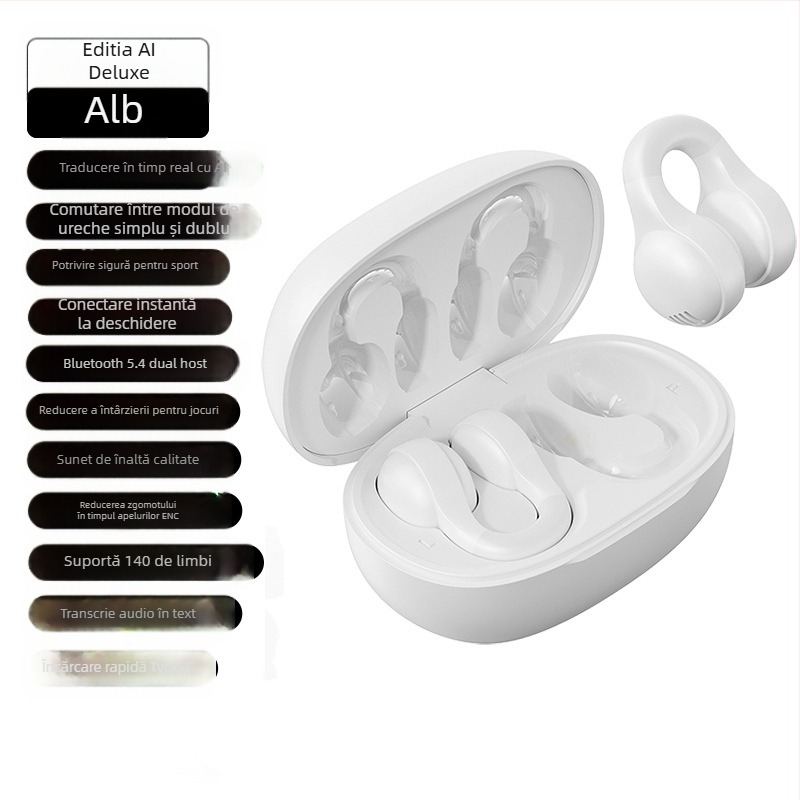 Căști Bluetooth cu conducție aeriană, design clip-in, zgomot redus, Bluetooth 5.4, IPX4, rază 10 m
