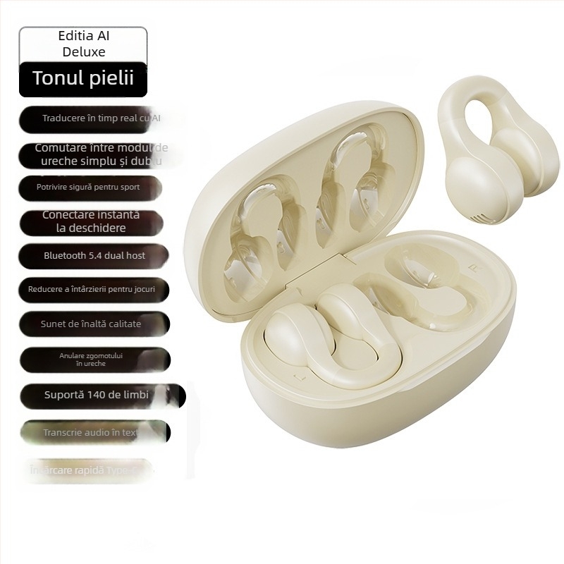 Căști Bluetooth cu conducție aeriană, design clip-in, zgomot redus, Bluetooth 5.4, IPX4, rază 10 m