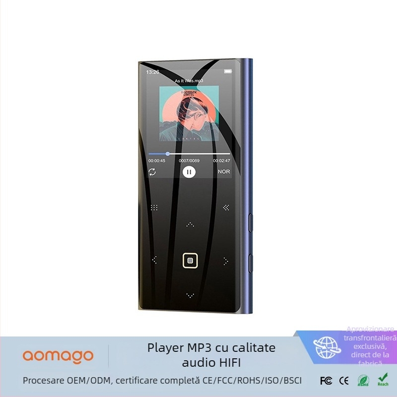MP3 player cu card TF, USB 2.0, formate MP3/WMA/WAV, baterie de 450 mAh, autonomie până la 5 zile, meniu în 24 de limbi