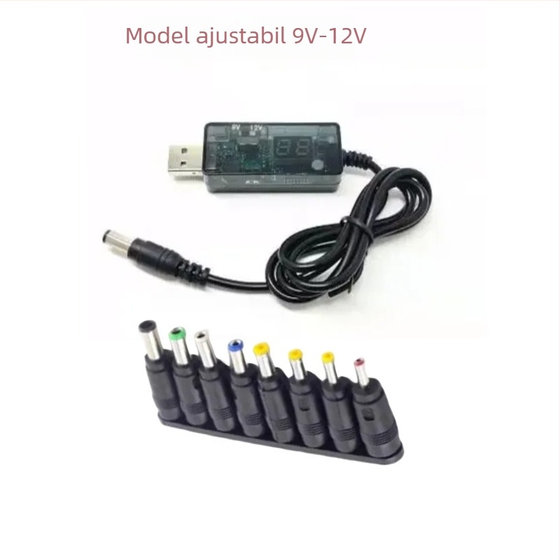 Cablu USB cu funcție de amplificare pentru alimentare 9V/12V la DC 5.5×2.1 mm, cu 8 interfețe DC