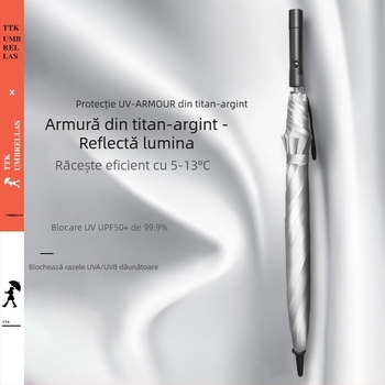 TTK umbrelă cu ventilator – Multifuncțional, Deschidere Automată, Cadru cu 8 nervuri, Țeavă din aluminiu, Mâner ABS, Material 190T, Mâner lung