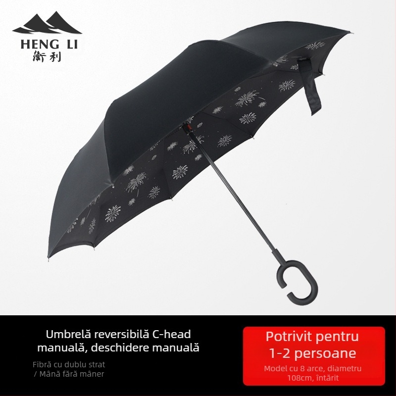 Umbrelă inversă pentru mașină, dublu strat, deschidere manuală, 8 brațe, imprimare a logo-ului