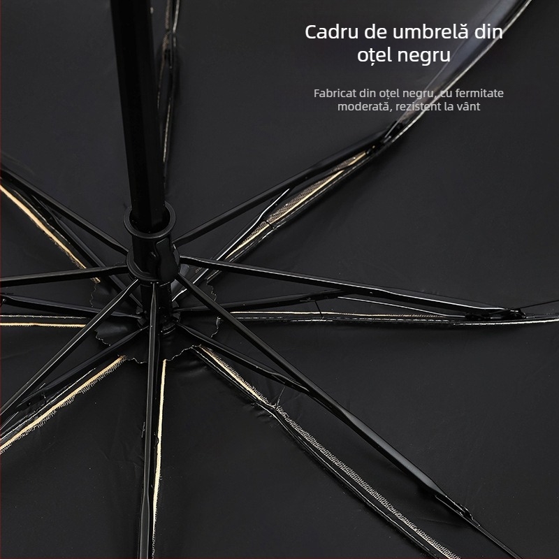 Umbrelă pentru soare și ploaie pentru femei, dantelă brodată, acoperire din vinil, UPF>50, 8 brațe, țesătură 190T, închidere manuală