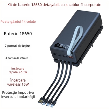 Kit de încărcare pentru carcasa de baterii 18650, 14 celule, conexiune cu 4 fire fără sudură, carcasă detașabilă pentru sursă de energie mobilă, încărcare rapidă