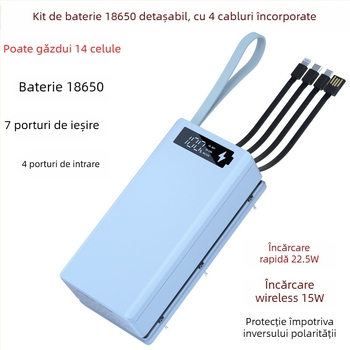 Kit de încărcare pentru carcasa de baterii 18650, 14 celule, conexiune cu 4 fire fără sudură, carcasă detașabilă pentru sursă de energie mobilă, încărcare rapidă