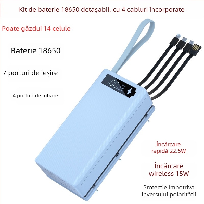 Kit de încărcare pentru carcasa de baterii 18650, 14 celule, conexiune cu 4 fire fără sudură, carcasă detașabilă pentru sursă de energie mobilă, încărcare rapidă